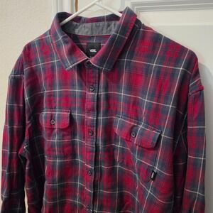 Vans Mens XXL Red Blue Plaid Flannel Shirt Classic Fit Long Sleeve Button Up